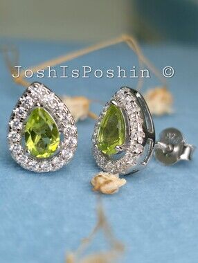 1.2CT Natural Pear Shaped Peridot stud earrings in sterling silver